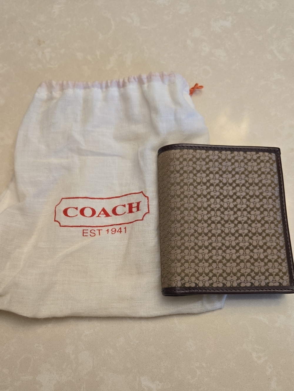 Coach Tan and Brown Signature Bifold Wallet